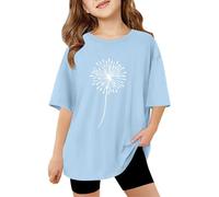 2026 Bambini Ragazze Manica Corta T-shirt Bambini Estate Oversize Top Casual Girocollo Basic Tees, Celeste., 9-10