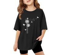 2026 Bambini Ragazze Manica Corta T-shirt Bambini Estate Oversize Top Casual Girocollo Basic Tees, Nero , 9-10