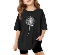 2026 Bambini Ragazze Manica Corta T-shirt Bambini Estate Oversize Top Casual Girocollo Basic Tees, Nero , 9-10