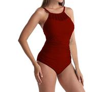 2026 Beauty Costume da bagno sexy da donna che copre la pancia dimagrante rete patchwork costume da bagno plus size bikini, Vino, XL