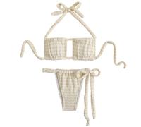 2026 Bikini da donna Set bikini da donna High Cut 2 pezzi Tanga Costume da bagno Tie Knot increspato, beige., S