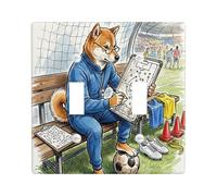 2026 Calcio Shiba Inu Dog Decorative Light Switch Cover Piastra Parete 2 Gang Doppio Toggle, Pronto per Partita Cucciolo Coach Piastra Elettrica, Stampa Sportiva Frontale Elettrica per Camera