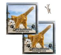 2026 calendario Funny Cat Ball, Il tema carino gatto guarda indietro umorismo, Arte del gatto con diverse illustrazioni, Calendario del gattino dell'avvento Halloween, 12 muro planner (2pcs)