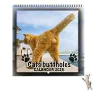 2026 calendario Funny Cat Ball, Il tema carino gatto guarda indietro umorismo, Arte del gatto con diverse illustrazioni, Calendario del gattino dell'avvento Halloween, 12 muro planner (1pc)