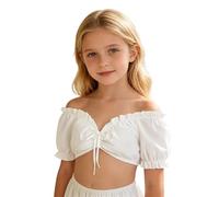 2026, camicetta basic da ragazza, tinta unita, casual, taglio classico, con scollo rotondo, ideale per scuola, tempo libero, attività all'aperto, adatta per 7 a 14 anni, bianco, 11-12 Anni