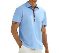 2026 Camicia casual alla moda stile Navajo con colletto a contrasto, maniche corte, maglietta traspirante e comoda per l'uso quotidiano attività all'aperto., Azzurro, M