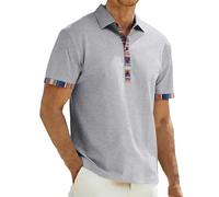 2026 Camicia casual alla moda stile Navajo con colletto a contrasto, maniche corte, maglietta traspirante e comoda per l'uso quotidiano attività all'aperto., grigio chiaro., S