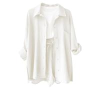 2026 Camicia casual da donna a maniche lunghe con spacchi laterali e tasca, versatile top basic per primavera estate autunno, abbigliamento quotidiano, outfit per appuntamenti in spiaggia (Khaki, XL)