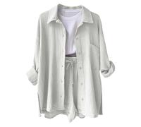 2026 Camicia casual da donna a maniche lunghe con spacchi laterali e tasca, versatile top basic per primavera estate autunno, abbigliamento quotidiano, outfit per appuntamenti in spiaggia (White, XXL)
