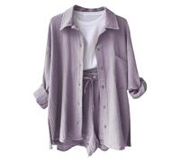 2026 Camicia casual da donna a maniche lunghe con spacchi laterali e tasca, versatile top basic per primavera estate autunno, abbigliamento quotidiano, outfit per appuntamenti in (Light Purple, XXL)
