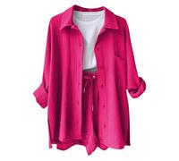 2026 Camicia casual da donna a maniche lunghe con spacchi laterali e tasca, versatile top basic per primavera estate autunno, abbigliamento quotidiano, outfit per appuntamenti in spiaggia (XXL)