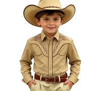 2026 Camicia da Cowboy Occidentale per Ragazzi a Maniche Lunghe Ricamata con Bottoni a Pressione Top per Bambini Musica Country Costume Grigio Nero Blu Abbigliamento Casual Vestito da Festa B625