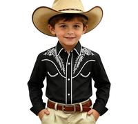 2026 Camicia da Cowboy Occidentale per Ragazzi a Maniche Lunghe Ricamata con Bottoni a Pressione Top per Bambini Musica Country Costume Grigio Nero Blu Abbigliamento Casual Vestito da Festa B625
