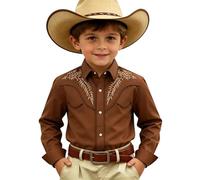 2026 Camicia da Cowboy Occidentale per Ragazzi a Maniche Lunghe Ricamata con Bottoni a Pressione Top per Bambini Musica Country Costume Grigio Nero Blu Abbigliamento Casual Vestito da Festa B625