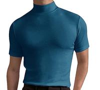 2026 - Camicia da uomo alla moda con collo alto, maglietta a maniche corte, design basic, slim fit, Blu, L