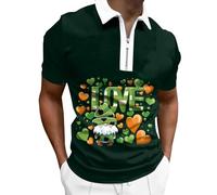 2026 Camicia da uomo con stampa digitale 3D, mezza cerniera, manica corta, Nero , L