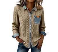 2026 Camicia Denim Patchwork Donna Manica Lunga Maglione Girocollo Tinta Unita Maglione Top Allenamento Taglie Abbigliamento per Autunno Inverno Primavera Giacca Stretch A Buon Mercato Cappotto, 02