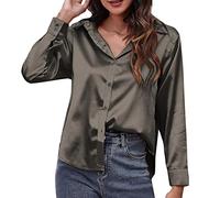 2026 - Camicia di raso da donna in seta imitazione a maniche lunghe camicia europea americana abbigliamento di frontiera donna camicetta chiffon nero, GY2, M