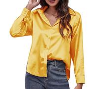 2026 Camicia di raso da donna in seta imitazione camicia a maniche lunghe europea americana abbigliamento di frontiera, giallo., S