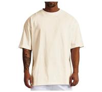 2026 - Camicia estiva maschile in puro cotone taglie forti, tinta unita, taglia grande, a maniche corte, con maniche rotonde a costine sottili, beige., S