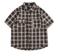 2026 - Camicie da uomo estive casual eleganti a scacchi, perfette per l'uso quotidiano e attività all'aperto, a maniche corte, tessuto confortevole estivo, Caff, M