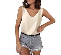 2026 Canotte da Donna Scollo a V Seta Estate Raso Camisole Camicetta Basic Camisole Camisole Camicie Senza Pancia, beige., L