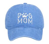2026 Cappello da baseball con scritta "Dog Mom", ricamato, lavato, regolabile, per esterni, cappello da sole da donna, Azzurro, Taglia unica