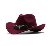 2026 Cappello da cowboy per donne e uomini classico a tesa larga fibbia per cintura all'aperto cappelli jazz occidentali, vino, M