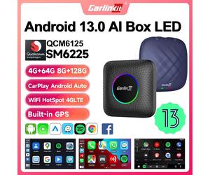 2026 CarlinKit CarPlay AI Box Android 13.0 QCM6225 8-Core Adattatore Wireless Android Auto CarPlay 2.4+5GGPS 64G 128G Aggiornamento FOTA