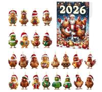 2026 Chicken Christmas Countdown Calendar, 24-Piece 2D Flat Acrylic Chicken | Christmas Tree Hanging Ornament Set, Decor Pendants For Christmas Tree, Car Interior & Home Holiday Decoration