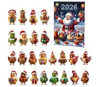 2026 Chicken Christmas Countdown Calendar, 24-Piece 2D Flat Acrylic Chicken | Christmas Tree Hanging Ornament Set, Decor Pendants For Christmas Tree, Car Interior & Home Holiday Decoration