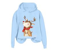 2026 Chris 2024 Christmas Cute Deer Print Felpa con cappuccio da donna, blu cielo, XL