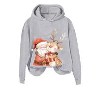 2026 Chris 2024 Christmas Santa Hugging Deer Print Felpa con cappuccio da donna, Grigio chiaro, XXL