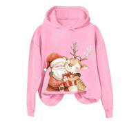 2026 Chris 2024 Christmas Santa Hugging Deer Print Felpa con cappuccio da donna, rosa, XXL