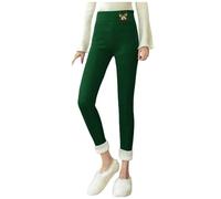 2026 Chris Donna Natale Autunno/Inverno Pantaloni Caldi Vita Elasticizzata Tinta Unita Leggings Pantaloni in Pile Pantaloni Pantaloni Pantaloni, Verde scuro, M