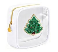 2026 Christmas Makeup Bag, Mini Christmas Zipper Pouches, Clear Preppy Patch Makeup Bags, Small Nylon Holiday Travel Skincare Cosmetic Organizer for Women (White)