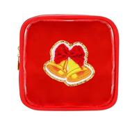 2026 Christmas Makeup Bag, Mini Christmas Zipper Pouches, Clear Preppy Patch Makeup Bags, Small Nylon Holiday Travel Skincare Cosmetic Organizer for Women (Red)