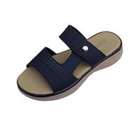 2026 Ciabatte da donna alla moda morbida ecopelle comodi sandali casual con suola antiscivolo tacco piatto per spiaggia quotidiana Basic, Blu marino, 41 EU