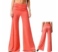 2026 Coral Fold Over Yoga Pants,Solid Wide Leg Loose Fit Lounge Pants,On-Trend Solid Wide Leg Flare Leggings with Ruched Waist,for Yoga Sports Everyday (IT, Testo, S, Regular, Regular)