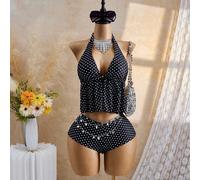 2026 Costume da bagno a due pezzi retrò in stile pop art, a pois bianchi e neri, adatto per spiaggia, piscina e feste estive, casual e carino per vacanze, per donne L,M,S,XLGeometricoPoliestere