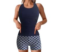 2026 - Costume da bagno da donna Confine Plus Size Bikini Costume da bagno Fit Tee, Blu scuro, XXL