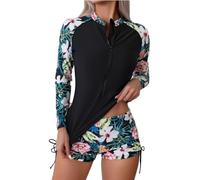2026 Costume da bagno da donna Rashguard con maglietta a maniche lunghe, pratica cerniera frontale per la massima protezione solare durante il nuoto, il surf, gli sport acquatici, Bk2., XL
