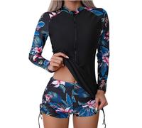 2026 Costume da bagno da donna Rashguard con maglietta a maniche lunghe, pratica cerniera frontale per la massima protezione solare durante il nuoto, il surf, gli sport acquatici, Bk3., XXL