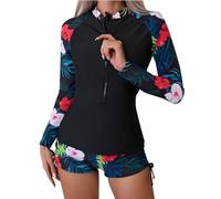 2026 Costume da bagno da donna Rashguard con maglietta a maniche lunghe, pratica cerniera frontale per la massima protezione solare durante il nuoto, il surf, gli sport acquatici, BK1, XXL