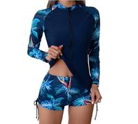 2026 Costume da bagno da donna Rashguard con maglietta a maniche lunghe, pratica cerniera frontale per la massima protezione solare durante il nuoto, il surf, gli sport acquatici, Bu2, L