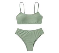 2026 - Costume da bagno multicolore senza spalline per ragazze, piccolo bikini carino per bambini grandi, abbigliamento sportivo top da bagno bambino, verde, 13-14 Anni