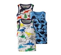 2026 - Costume per bambini, confezione da 3 pezzi, con dinosauro, canottiera, senza maniche, canottiera, canottiera, canottiera per bambini, maglietta intima colorata, Blu, 6-7 Anni