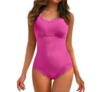 2026 - Costumi da bagno da donna con bordo ondulato e costume da bagno retrò a coste con scollo quadrato Costume da bagno rosso da donna Baywatch, Lilla, L