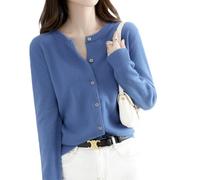2026 Cream Cashmere Cardigans for Women Button up Open Front Crew Neck Sweaters Lightweight Long Sleeve Tops Cozy Outfits (Blue,XL)