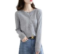 2026 Cream Cashmere Cardigans for Women Button up Open Front Crew Neck Sweaters Lightweight Long Sleeve Tops Cozy Outfits (Light Gray,M)